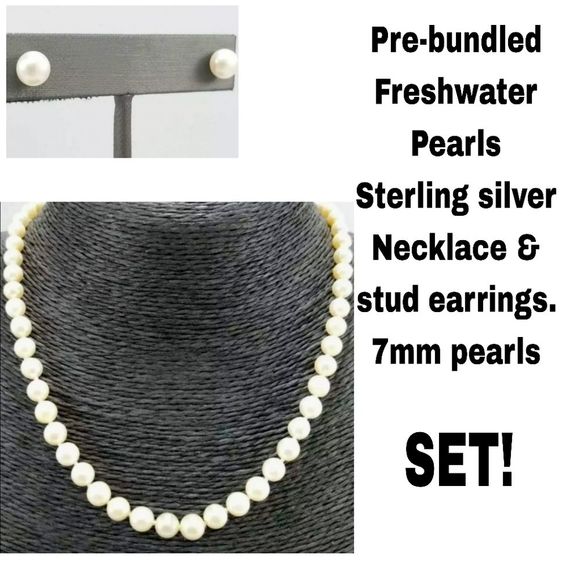 Hand Crafted Jewelry - 3pc set Genuine freshwater pearls Hand tied Necklace w/ genuine pearl earrings